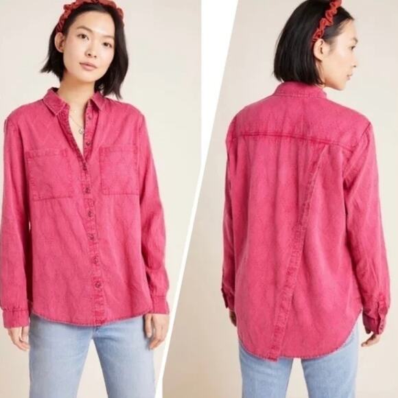 Anthropologie Maeve Cate Button Down Split Back Pink - XS - Picture 1 of 6